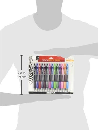 Zebra Pen Sarasa Dry X20 Retractable Gel Pen, Medium Point, 0.7mm, Assorted Fashion Color Ink, 14-Pack