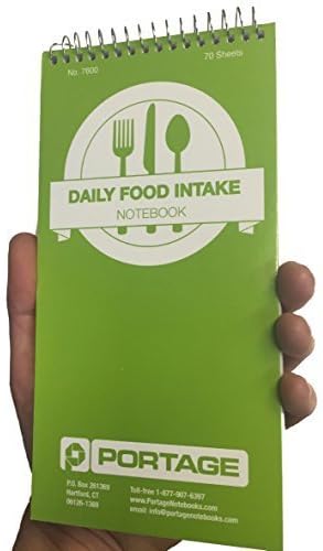 Portage Food Diet Journal - Notebook for Daily Food Intake with Template to Track Calories, a Food Diary, Meal Tracker – 4 x 8 Inches, 70 Sheets, 140 Pages, (Pack of 3)