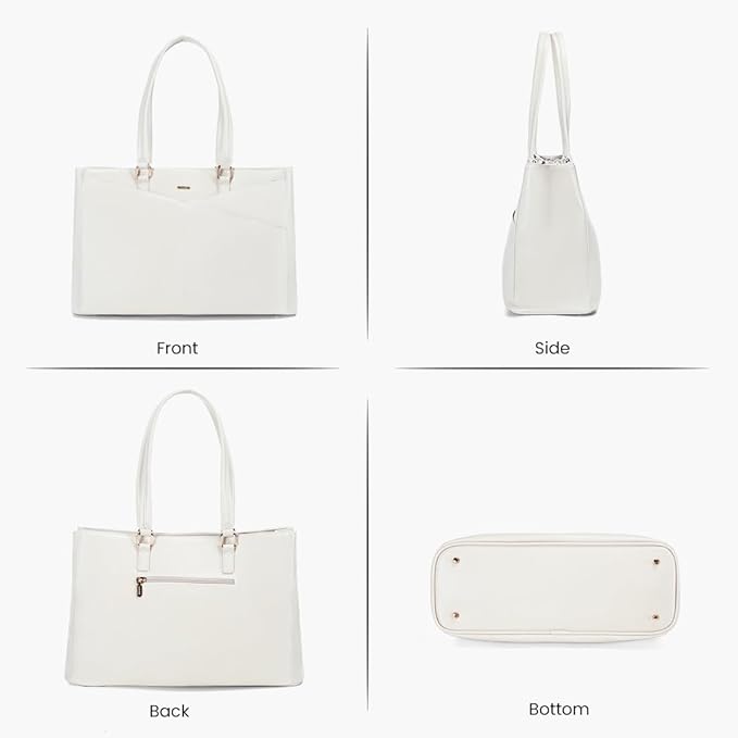 LOVEVOOK Laptop Bag for Women 15.6 Inch Tote Bags Waterproof Leather Briefcase Computer Women Business Office Work Bag,White