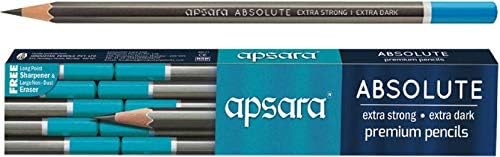 Apsara Absolute Extra Dark & Strong Premium Pencil | Set of 2 (20 Pencils) with 2 Eraser & 2 Sharpner
