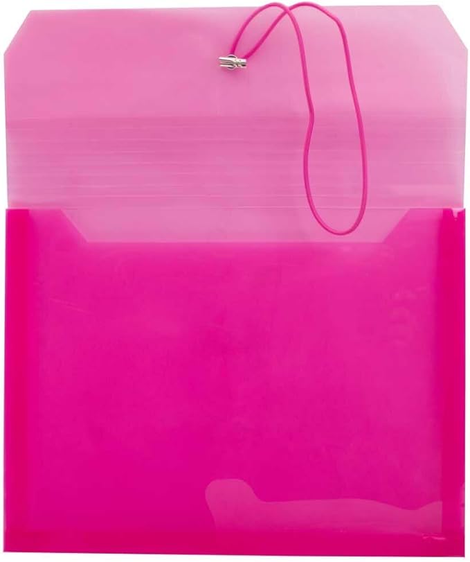 JAM PAPER Plastic Expansion Envelopes with Elastic Band Closure - Letter Booklet - 9 3/4 x 13 with 2.5 Inch Expansion - Pink - 3/Pack