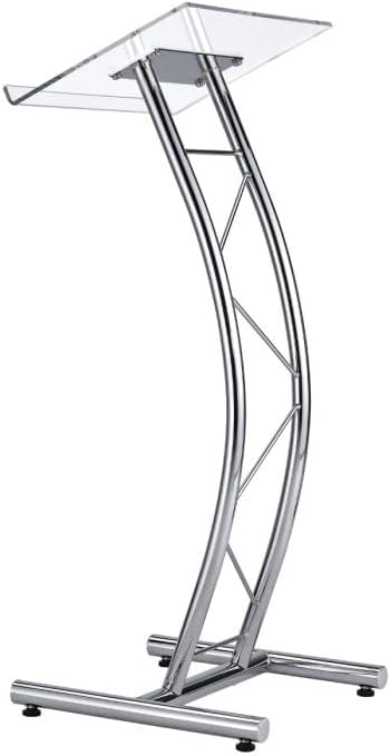 Kingdom KML16CHR Modern Podium, Lectern or Pulpit with Polished Chrome with Large Acrylic Top