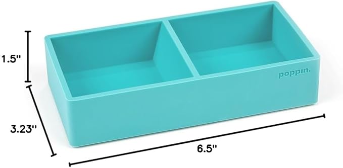 Poppin Stackable Letter and Accessory Trays for Office Organization - Modular Lacquer Desk Trays, Color-Coordinated Office Supplies for Desk, Paper Trays (Aqua, This & That Tray)
