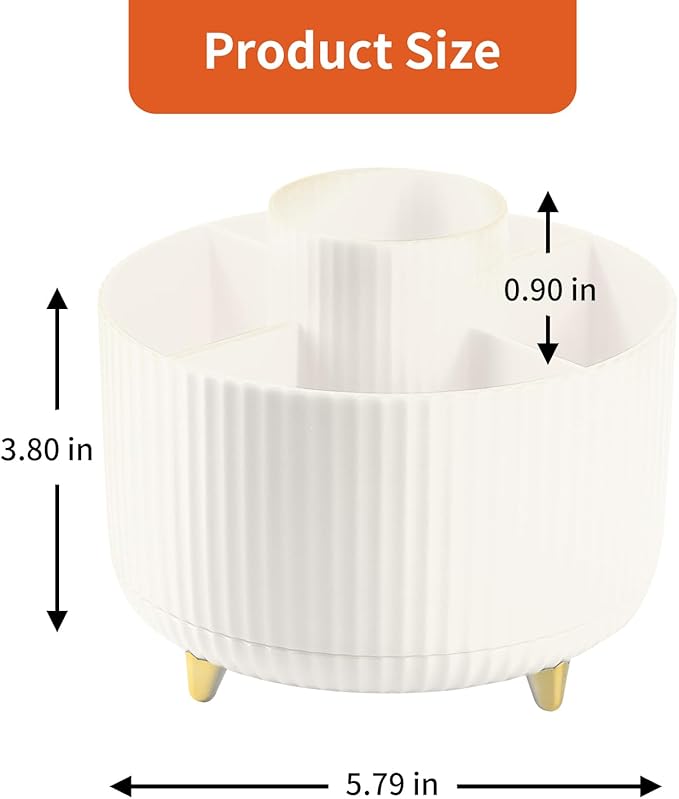 Desk Pencil Pen Holder, 5 Slots 360°Degree Rotating Pencil Pen Organizers for Desk, Desktop Storage Stationery Supplies Organizer, Cute Pencil Cup Pot for Office, School, Home, Art Supply, Beige