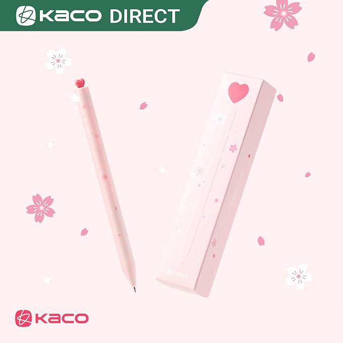 Kaco FIRST Gel Pens Cute Stationery, Pack of 2 Pieces Heart Pen Set with Extra 4 Black Refills (2 Pink)