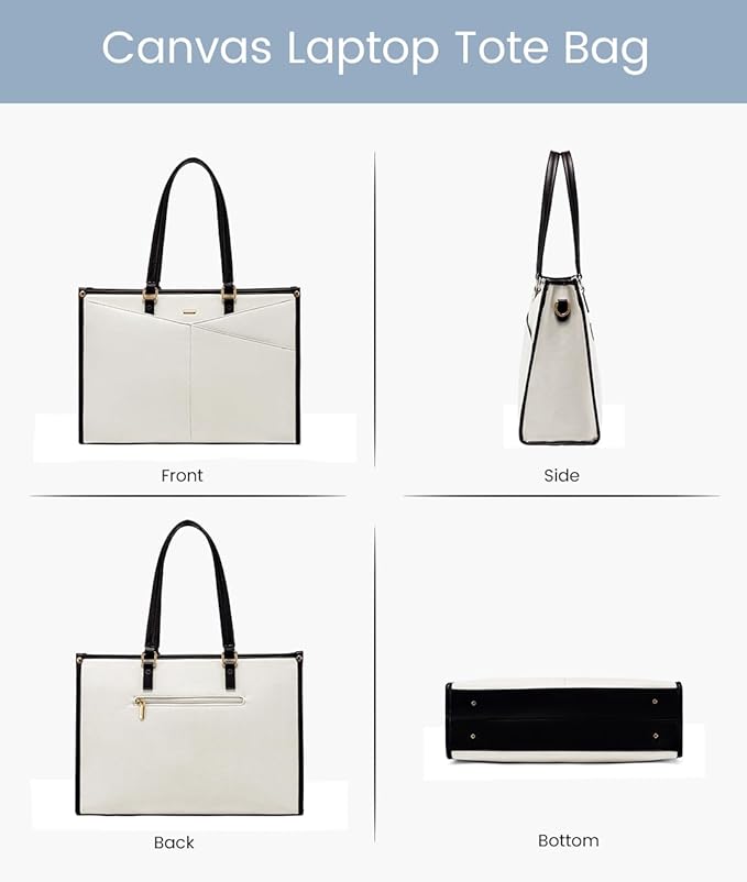 LOVEVOOK Laptop Bag for Women, 15.6 inch Laptop Tote Work Bag Cancas Casual Handbag for Travel Lightweight Shoulder Bag,Black White