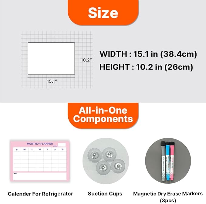 GEEKBEAR Dry Erase Refrigerator Calendar with 3 Markers - Attachable to Any Fridge with Special Suction Cups - Monthly and Weekly Designs, Acrylic - 15.7" x 10.6" (03. Modern Pink, Monthly)