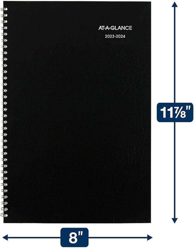 AT-A-GLANCE 2023-2024 Academic Planner, Monthly, 8" x 12", Large, Flexible Cover, DayMinder, Black (AY200)