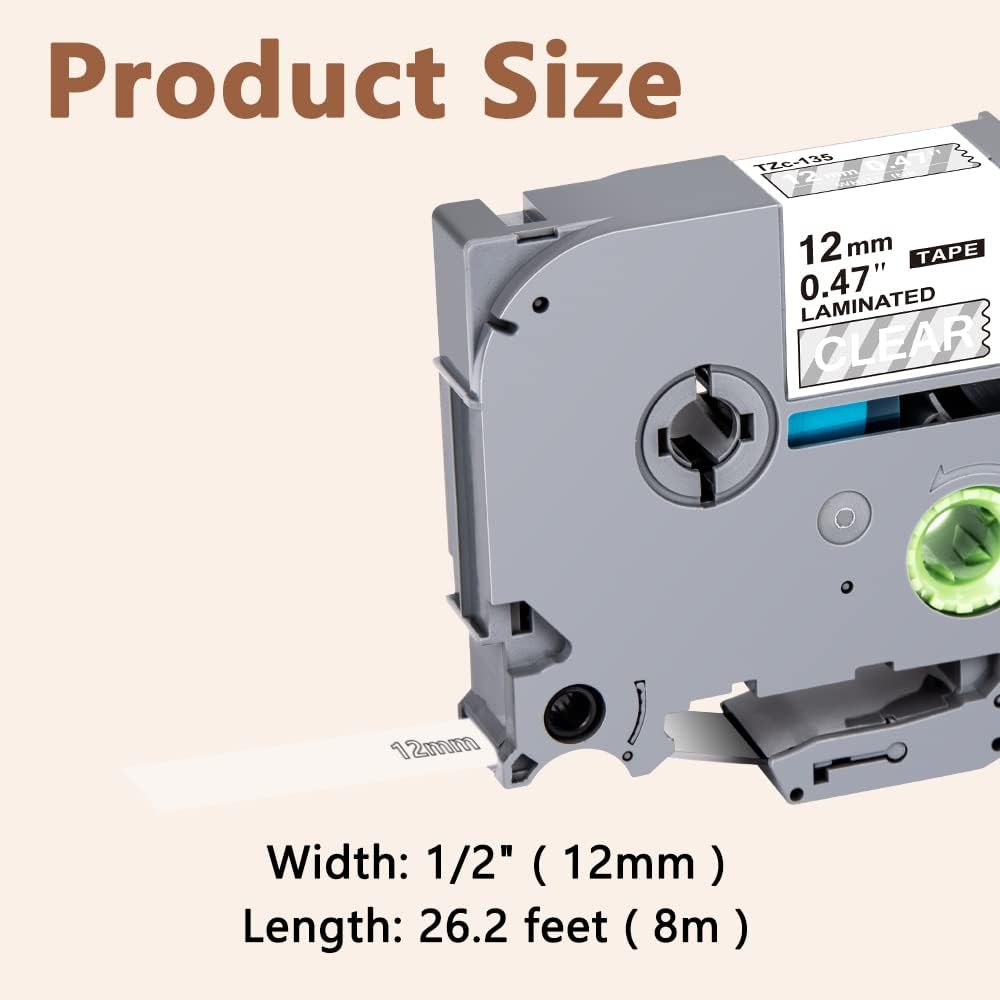 Hehua Tze Tz Tape 12mm 0.47 Laminated White on Clear Tape Compatible for Brother P-Touch Label Maker Tape TZe-135 TZe135 TZ-135 TZ135 for Ptouch PT D210 D220 D200 D610 H110, 1/2'' x 26.2ft, 3 Pack