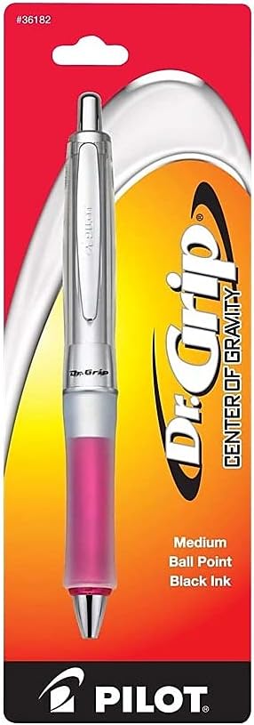 PILOT Dr. Grip Center of Gravity Refillable & Retractable Ballpoint Pen, Medium Point, Pink Grip, Black Ink, Single Pen (36182)