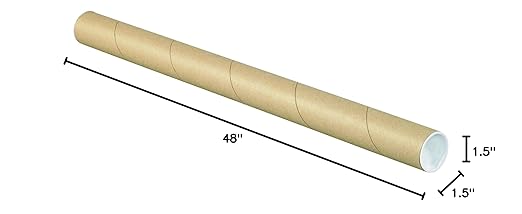 BOX USA BP1548K Mailing Tubes with Caps, 1 1/2" x 48", Kraft (Pack of 50)