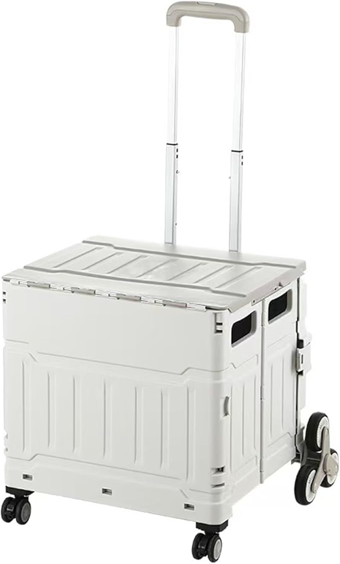 Foldable Utility Cart with Stair Climbing Wheels,Folding Portable Rolling Crate Handcart with Aluminium Alloy Telescoping Handles, Handcart for Grocery Book File Tool Art Supplies-75L