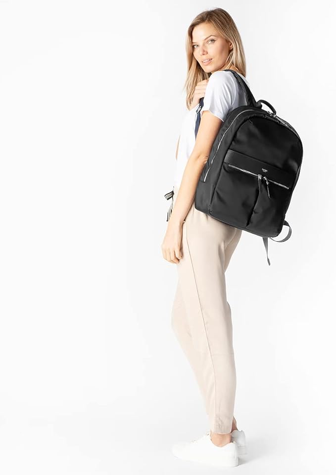 KNOMO Beaufort 15.6" Laptop Backpack Work Bag Purse Large Travel Rucksack with Silver Zip, Black
