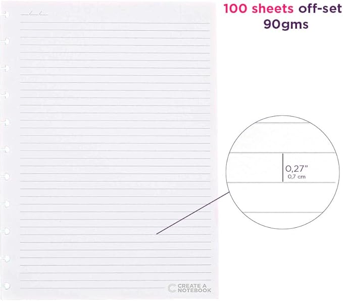 Discbound Notebook Rulled Refills Paper - 7.87" x 10.82" Paper for Custom Discbound Notebook, Planner or Daily Use – 90 GSM Custom Note-Taking System Discbound Inserts – 100 Sheets