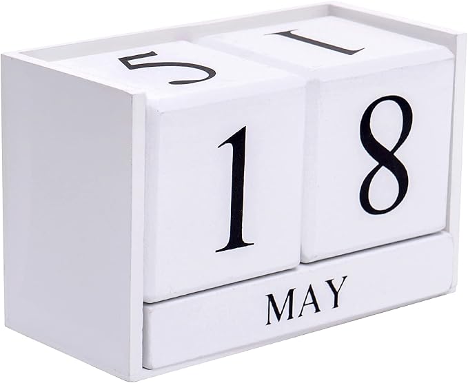 Notakia Perpetual Calendar Wooden Block Calendar for Office Desk Calendar Plank Table Daily Desk Calendar Accessories Block Dates (Large White)