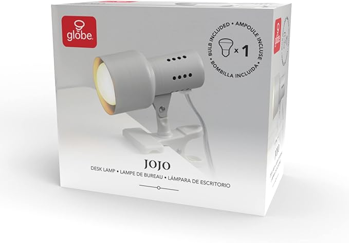 Globe Electric 30293 5.5" Clip-Arm Desk Lamp, Matte Light Gray, In-Line On/Off Switch, Bulb Included, Home Décor, Desk Lamps for Home Office, Home Office Accessories, Room Décor, Accent Lighting Lamps