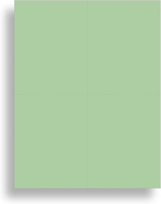 Blank Colored 4-up Postcard Paper by Desktop Publishing Supplies - 25 Sheets / 100 Postcards Pack - Printable with Laser or Inkjet Printer - Plain Matte Cardstock (Plain Green)