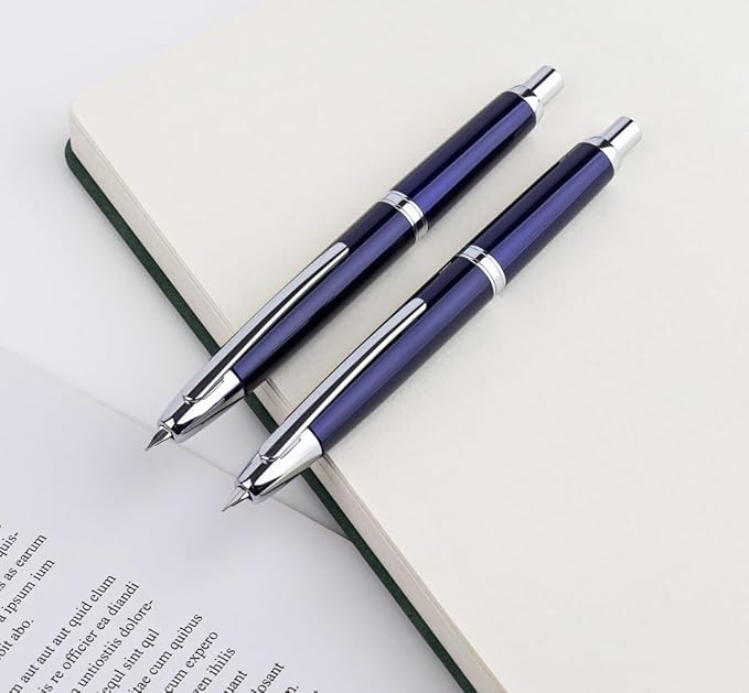 JINHAO 10 Press Fountain Pen, Retractable Metal Pen with Ink Converter (F Nib 0.5mm, Dark Blue)