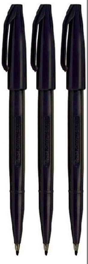 Pentel Black Original Sign Pen S520 Fibre Tip Marker Pens Colour Fineliner 2mm Nib 1mm Line Width (Pack of 3)