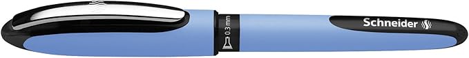 Schneider One Hybrid N Rollerball Pen, 0.3 mm Hybrid Needle Tip, Light Blue Barrel, Black Ink, Box of 10 Pens (183401)