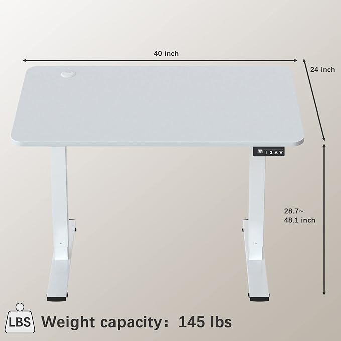 Furmax Electric Height Adjustable Standing Desk Large 40 x 24 Inches Sit Stand up Desk Home Office Computer Desk Memory Preset with T-Shaped Metal Bracket, White