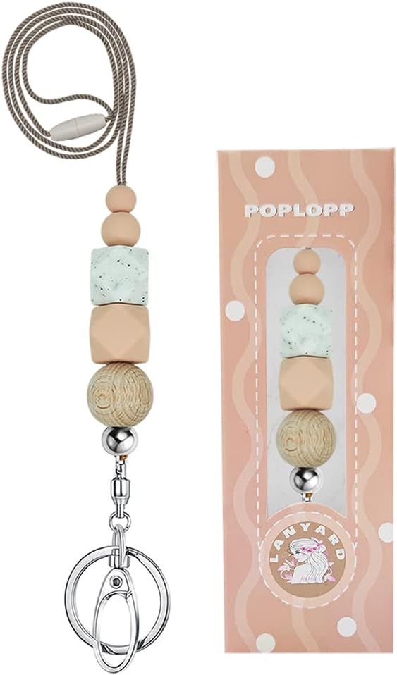 POPLOPP Teacher Lanyards for ID Badges and Keys, Cute Silicone Beaded Lanyard for Women Nurse Employees Students