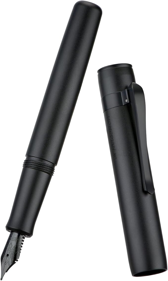Hongdian M2 Black Forest Mini Fountain Pen, Medium Soft Nib & Sleek Shape Aluminium Short Pocket Travel Pen (Matte Black)