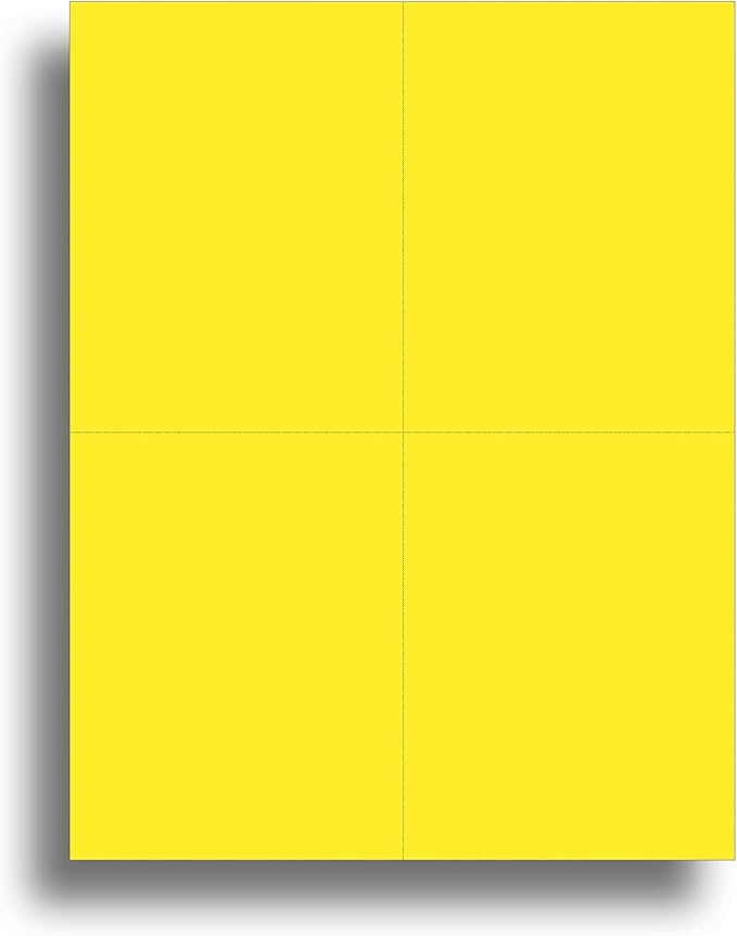 Blank Colored 4-up Postcard Paper by Desktop Publishing Supplies - 25 Sheets / 100 Postcards Pack - Printable with Laser or Inkjet Printer - USPS Approved Size - Plain Matte Cardstock (Bright Yellow)
