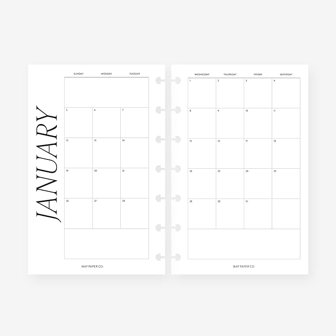 Mini Happy Planner 2025 Month on Two Pages Monthly Planner Insert Agenda Refill for 7-Discs Notebook 4.6 x 7 (Monthly Classic (Sunday start) (Non-separable Months))