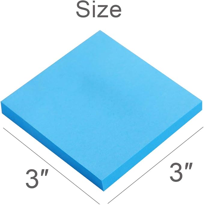 Vanpad Sticky Notes 3x3 Inches,Bright Blue Self-Stick Pads, Easy to Post for Home, Office, Notebook, 8 Pads/Pack