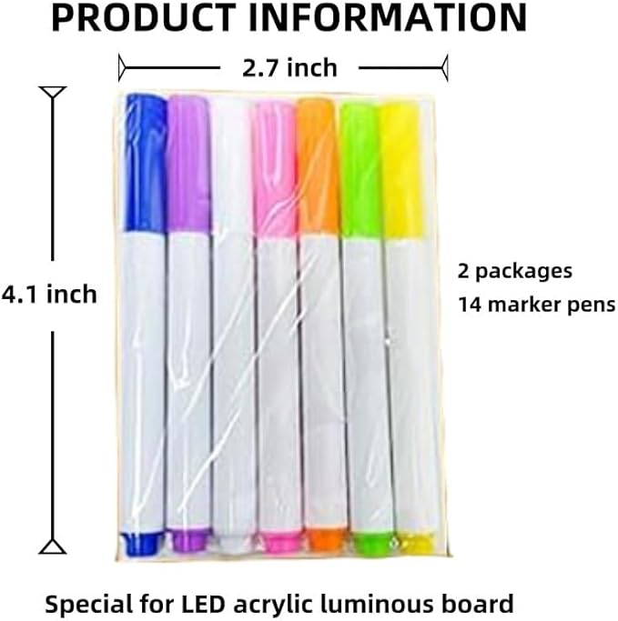 14-Color Markers for LED Note Board with Colors– Compatible with Light-Up Acrylic Message Boards and LED Writing Boards