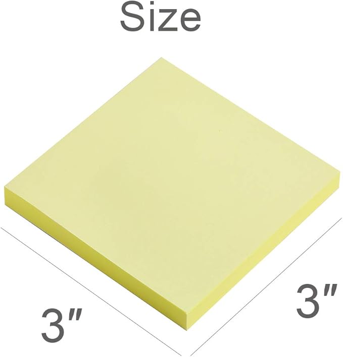 Vanpad Sticky Notes 3x3 Inches,Light Yellow Colors Self-Stick Pads, Easy to Post for Home, Office, Notebook, 8 Pads/Pack