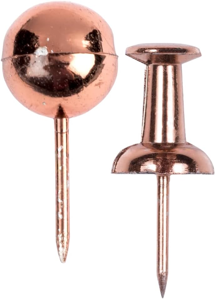 JAM PAPER Colorful Push Pins - Flat & Round Head Thumb Tack Combo Set - Rose Gold Pushpins - 200/Pack