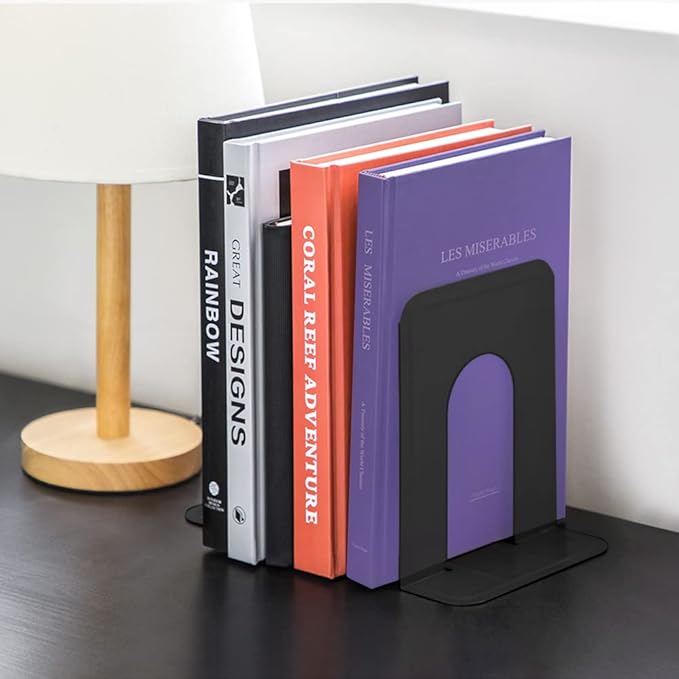 MaxGear Book Ends Universal Premium Bookends for Shelves, Non-Skid Bookend, Heavy Duty Metal Book End, Book Stopper for Books/Movies/CDs/Video Games, 6 x 4.6 x 6 in, Black (6 Pairs/12 Pieces, Large)