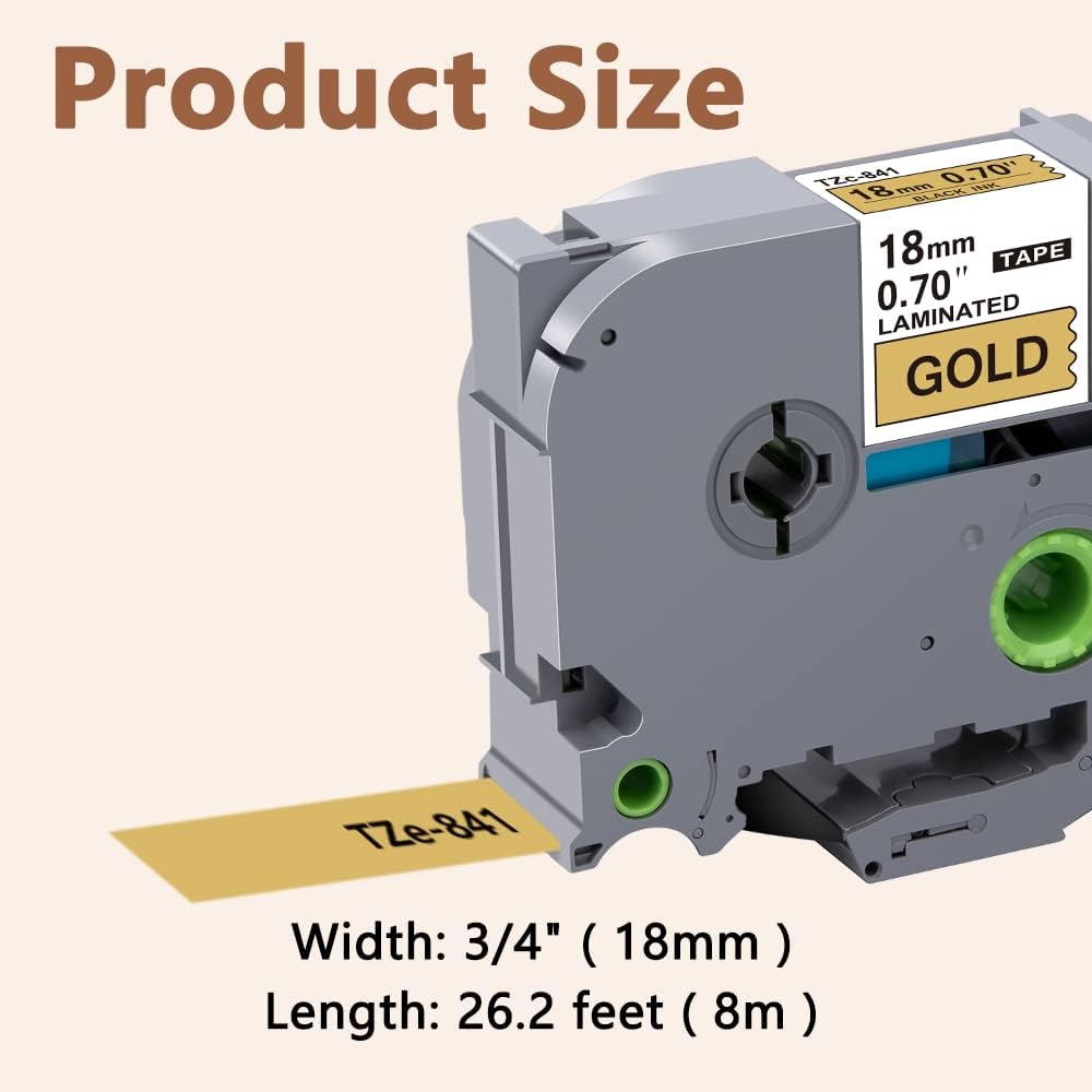 Hehua 18mm 0.7 Black on Gold Laminated Tape Compatible for Brother Label Maker Tape TZe-841 TZe841 TZ-841 TZ841 for P Touch PT D400 D450 D600 D610 P710BT, 3/4'' x 26.2ft, 3 Pack