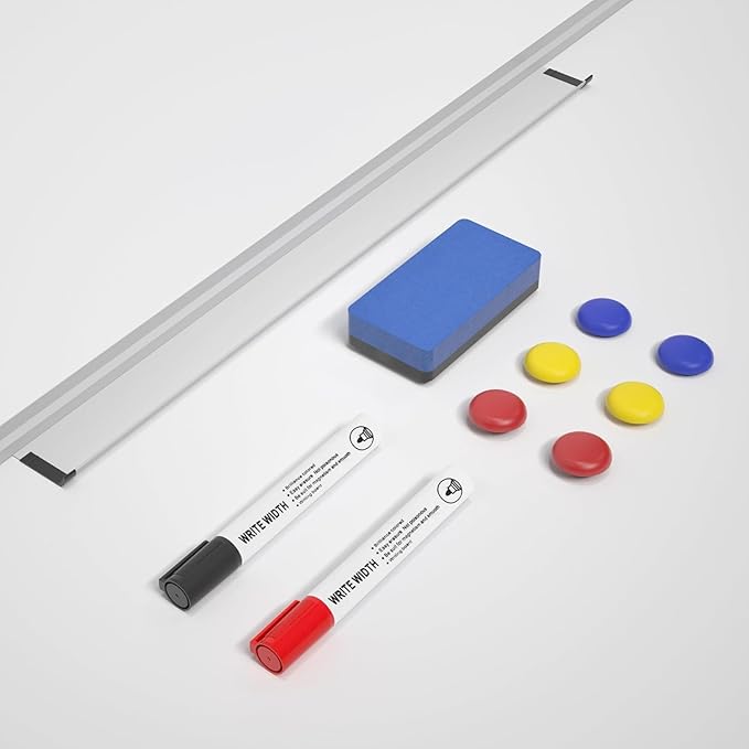 Magnetic Dry Erase Whiteboard - 46 x 33 Inch White Board - 4 x 3 Large Wall-Mounted Board with Silver Aluminum Frame, 1 Magnetic Eraser, 2 Pen, Detachable Marker Tray, 6 Magnets