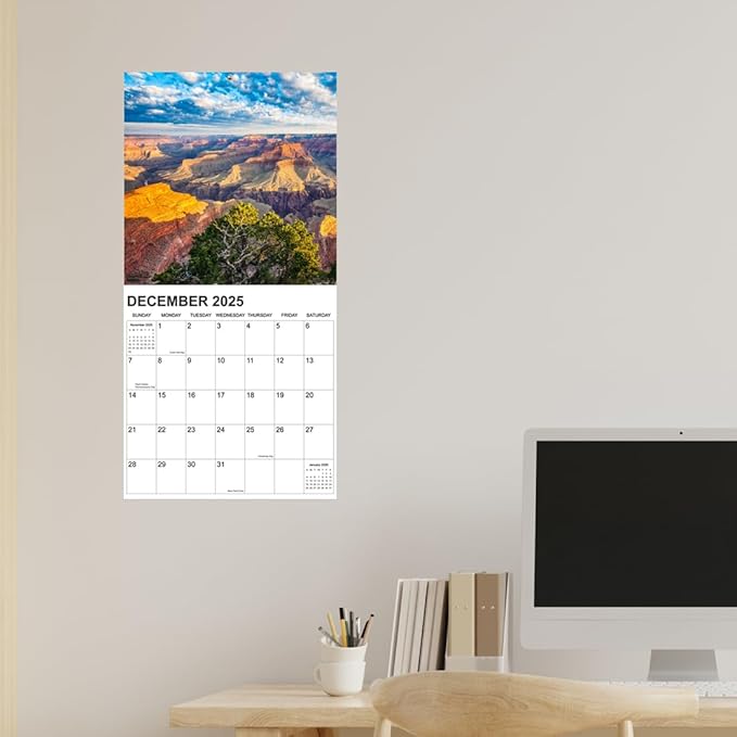 Calendar 2025, National Parks Calendar 2025 from January 2025 - December 2025, 12" x 24" Opened 12 Months Calendar, Full Page Months Thick & Sturdy Paper for Gift Perfect Calendar Organizing