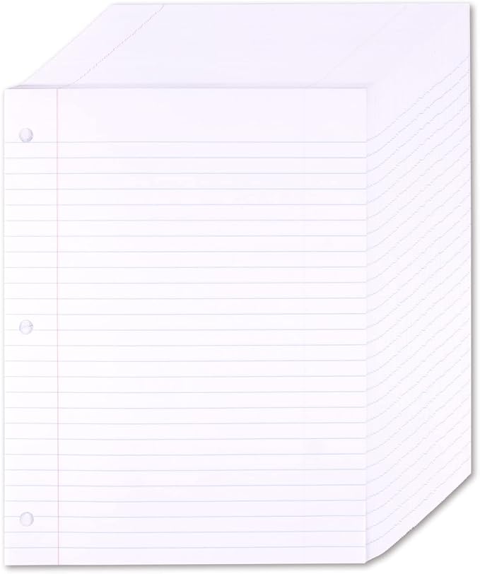 KAISA Filler Paper 8 x10.5inch Recycled Loose Leaf Paper, College Ruled, 3-Hole Punched for 3-Ring Binder Paper, 125Sheets/Pack 3pack, F12501C-R