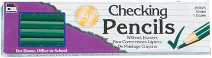 Charles Leonard Checking Pencil with Eraser, Green Colored Lead, 12-Pack (65025)
