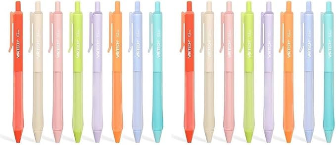 WRITECH Retractable Gel Ink Pens: Fine Point 0.7mm Assorted Color Soft Grip 8ct No Bleed & Smear Extra Smooth Writing Bullet Tip Colored Pen Set for Journaling Coloring (Pack of 2)