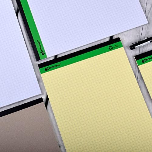 KAISA Quad Legal Pad Writing Pads, 8.5"x11.75" Graph Ruled 8.5x11 Legal Pads Note Pads, 50 Sheets Grid Paper Pads Recycled Notepads, Canary 6 Pads, KSU-7532