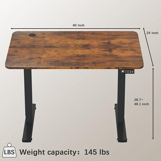 Furmax Electric Height Adjustable Standing Desk Large 40 x 24 Inches Sit Stand up Desk Home Office Computer Desk Memory Preset with T-Shaped Metal Bracke, Brown