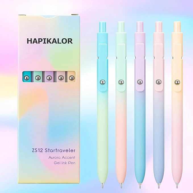 Birthday Gifts for Women, Easter Gifts for 4-12 Year Old Girl, Gel Pens, Teen Girl Easter Basket Stuffers, Preppy Stuff, Black Ink Pens for Journaling, Valentines Gifts for Teens, (5 Pcs Gradient)