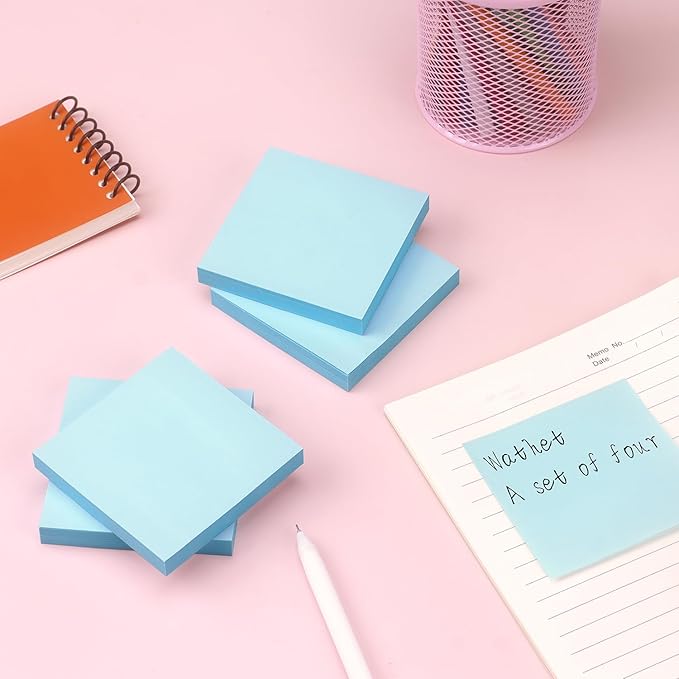 Sticky Notes 3x3 Self-Stick Notes Bright Colors Sticky Notes 4 Pads 100 Sheets/Pad (Light Blue)