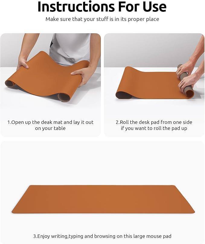 YSAGi Desk Pad Protector, Large Mouse Mat, Non-Slip PU Leather Waterproof Laptop Desk Blotter/ Writing Pad for Office and Home (23.6" x 13.8", Brown)