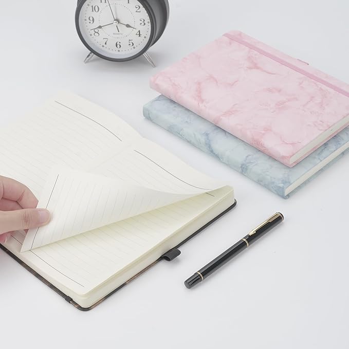 Lined Notebook Journal for Women Men 200 Pages A5 Hardcover Leather with Pen Holder College Ruled Journals for Work Note Taking Travel School (Lined, Black-B)