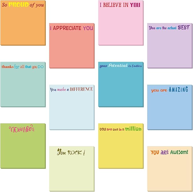 Yinder 24 Pcs Inspirational Sticky Notes with Lines Cute Motivational Sticky Notes Pad Employee Appreciation Gifts Bulk for Teacher Nurse Coworkers Office Supplies 3 x 3''(Elegant Color,Thank You)