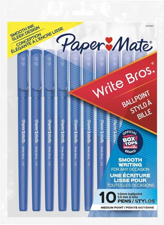 Paper Mate 9313499 Blue Medium Tip Write Brothers Stick Ballpoint Pens 10 Count