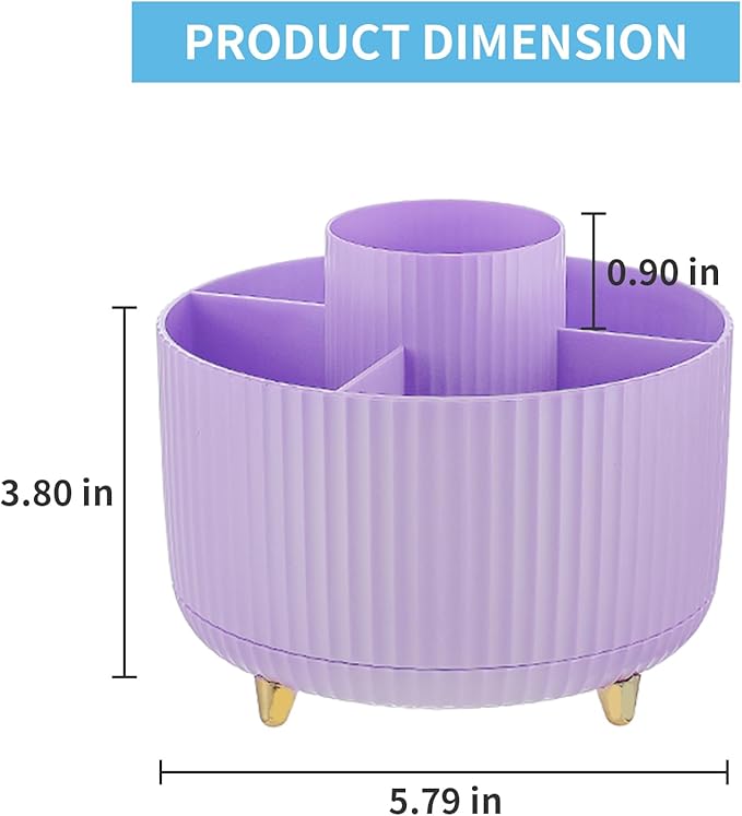 Marbrasse Desk Organizer, 360-Degree Rotating Pen Holder, Desk Organizers and Accessories with 5 Compartments Pencil Organizer, Art Supply Storage Box Caddy for Office, Home(Pink/Purple Random)