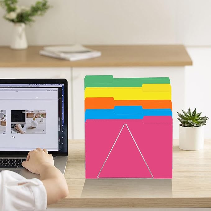 File Folder, RAZCC 250 Pack 1/3 Cut Tab Colored File Folders, File Folder Letter Size for Office Classroom Use, Assorted 5 Colors Folders with Tabs